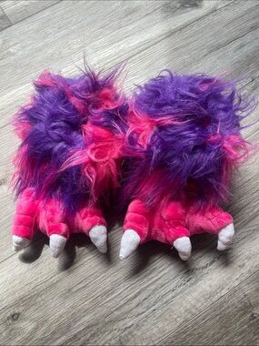 NWOT Plush Monster Paw Slippers for Kids - Pink & Purple